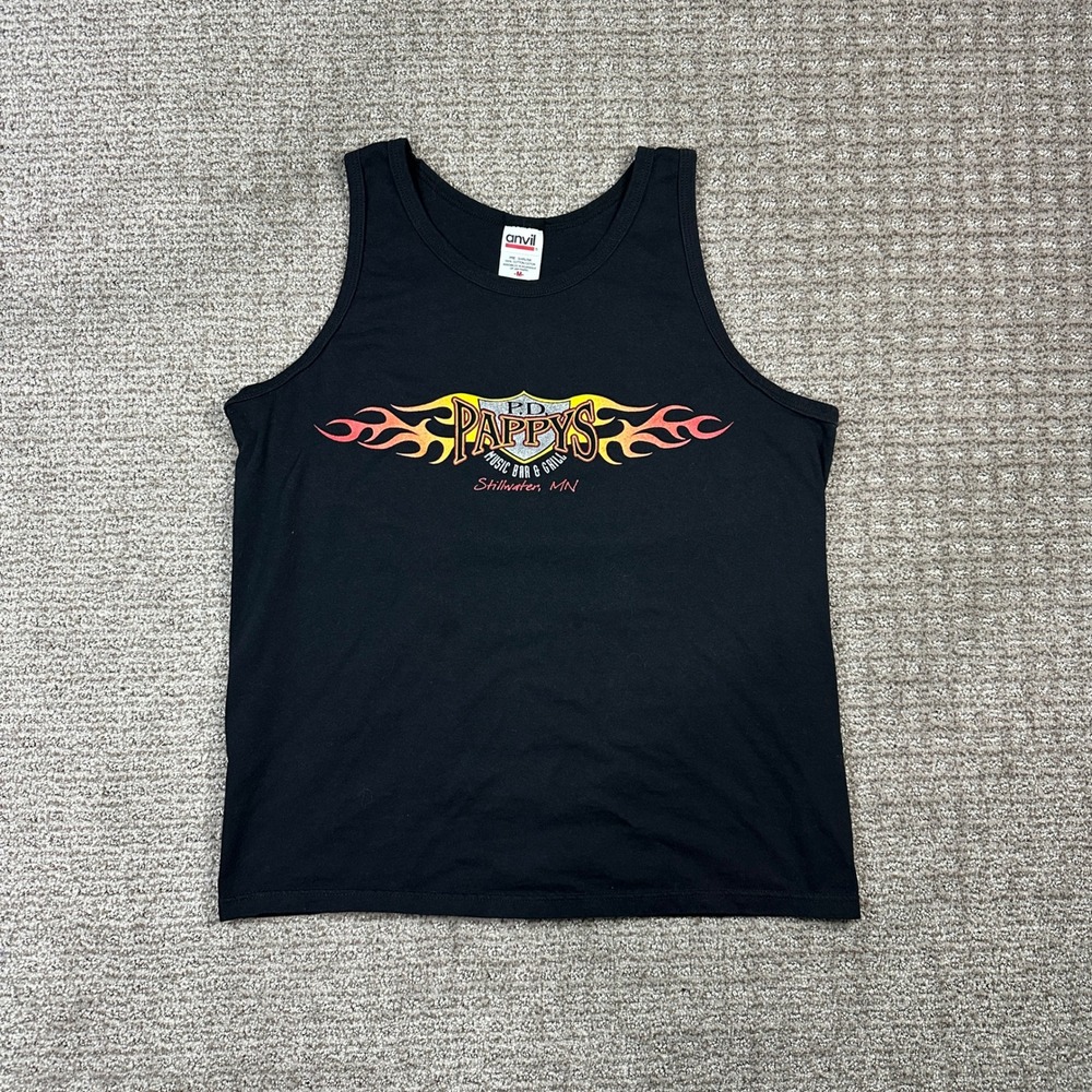 Vintage Anvil PD Pappys Music Bar Grill Tank Top Black Flame Stillwater MN Med